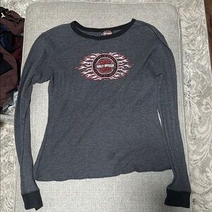 Harley-Davidson Charcoal Long Sleeve Tee with Flame Graphic